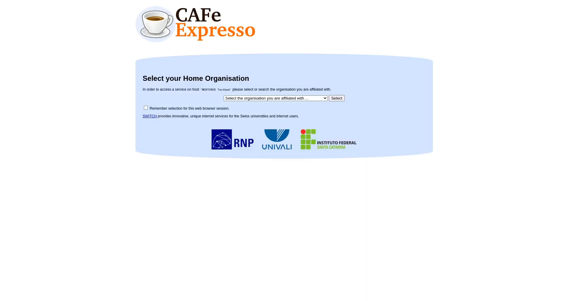 Choose Institution Screen